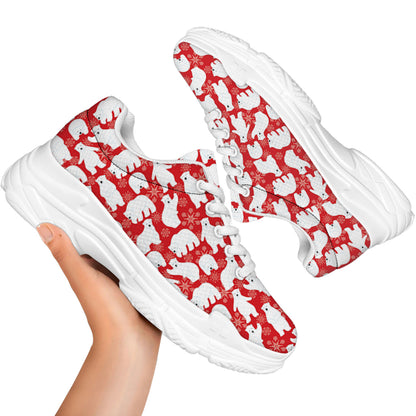 Polar Bear And Snowflake Pattern Print White Chunky Shoes
