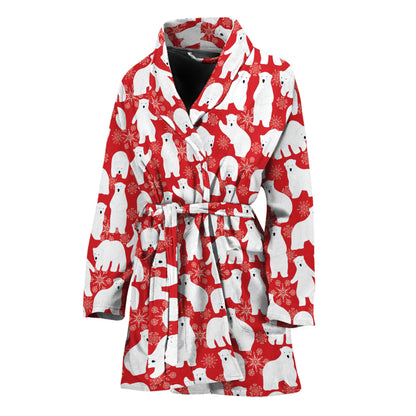 Polar Bear And Snowflake Pattern Print Women's Bathrobe