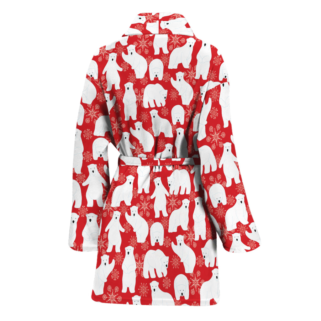 Polar Bear And Snowflake Pattern Print Women's Bathrobe