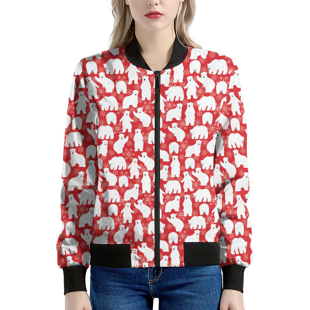 Polar Bear And Snowflake Pattern Print Women's Bomber Jacket