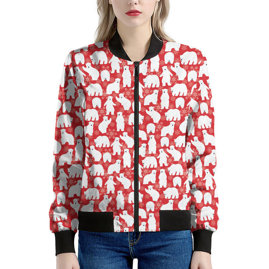 Polar Bear And Snowflake Pattern Print Women's Bomber Jacket
