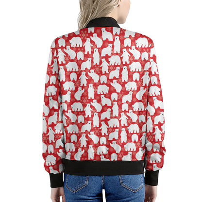 Polar Bear And Snowflake Pattern Print Women's Bomber Jacket
