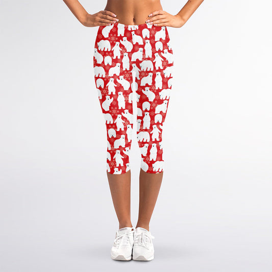 Polar Bear And Snowflake Pattern Print Women's Capri Leggings