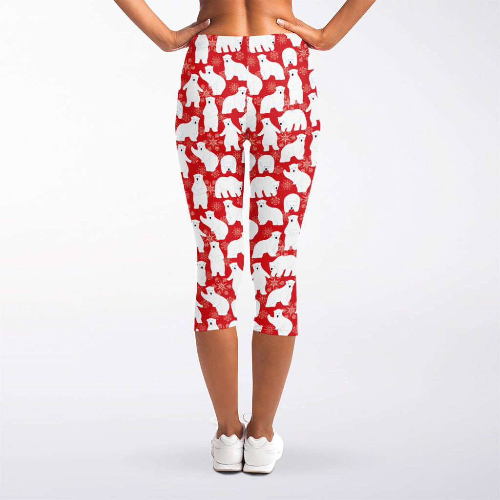 Polar Bear And Snowflake Pattern Print Women's Capri Leggings
