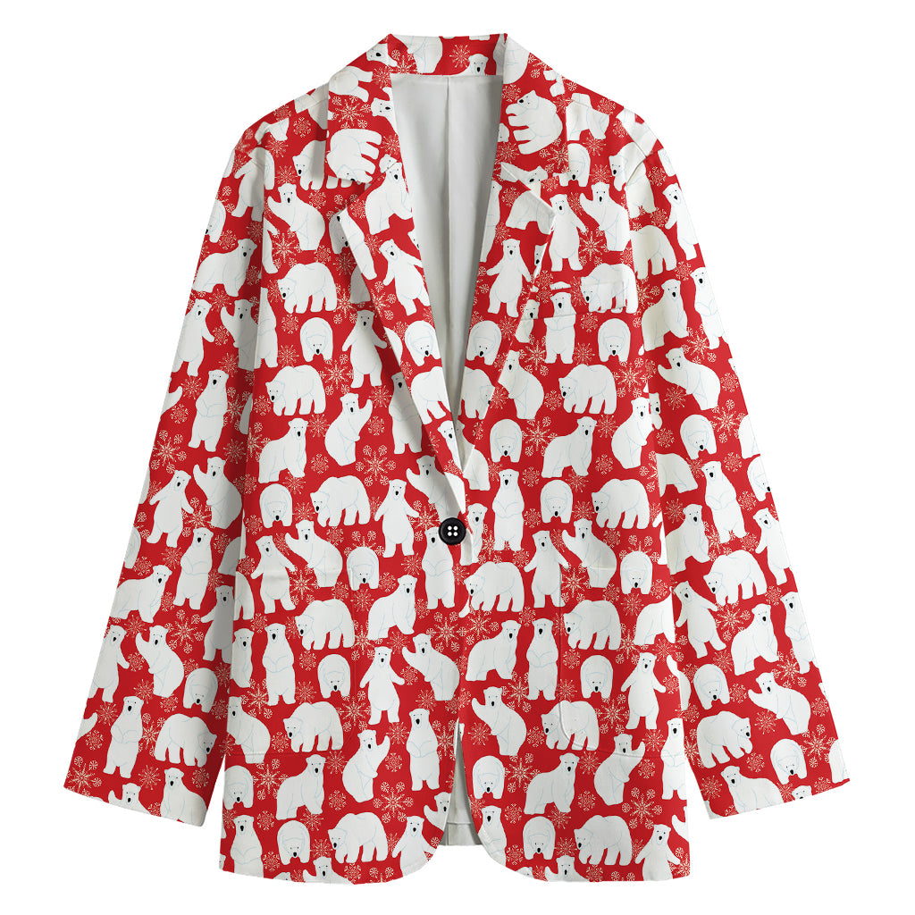 Polar Bear And Snowflake Pattern Print Women's Cotton Blazer