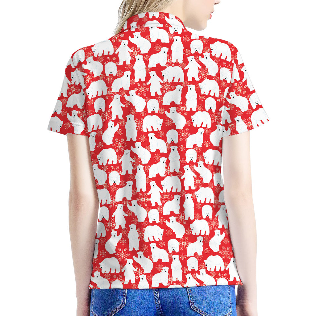 Polar Bear And Snowflake Pattern Print Women's Polo Shirt