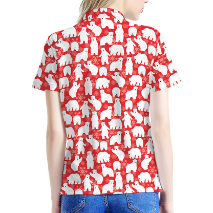 Polar Bear And Snowflake Pattern Print Women's Polo Shirt