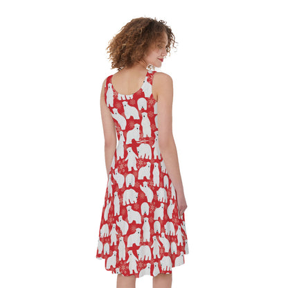 Polar Bear And Snowflake Pattern Print Women's Sleeveless Dress