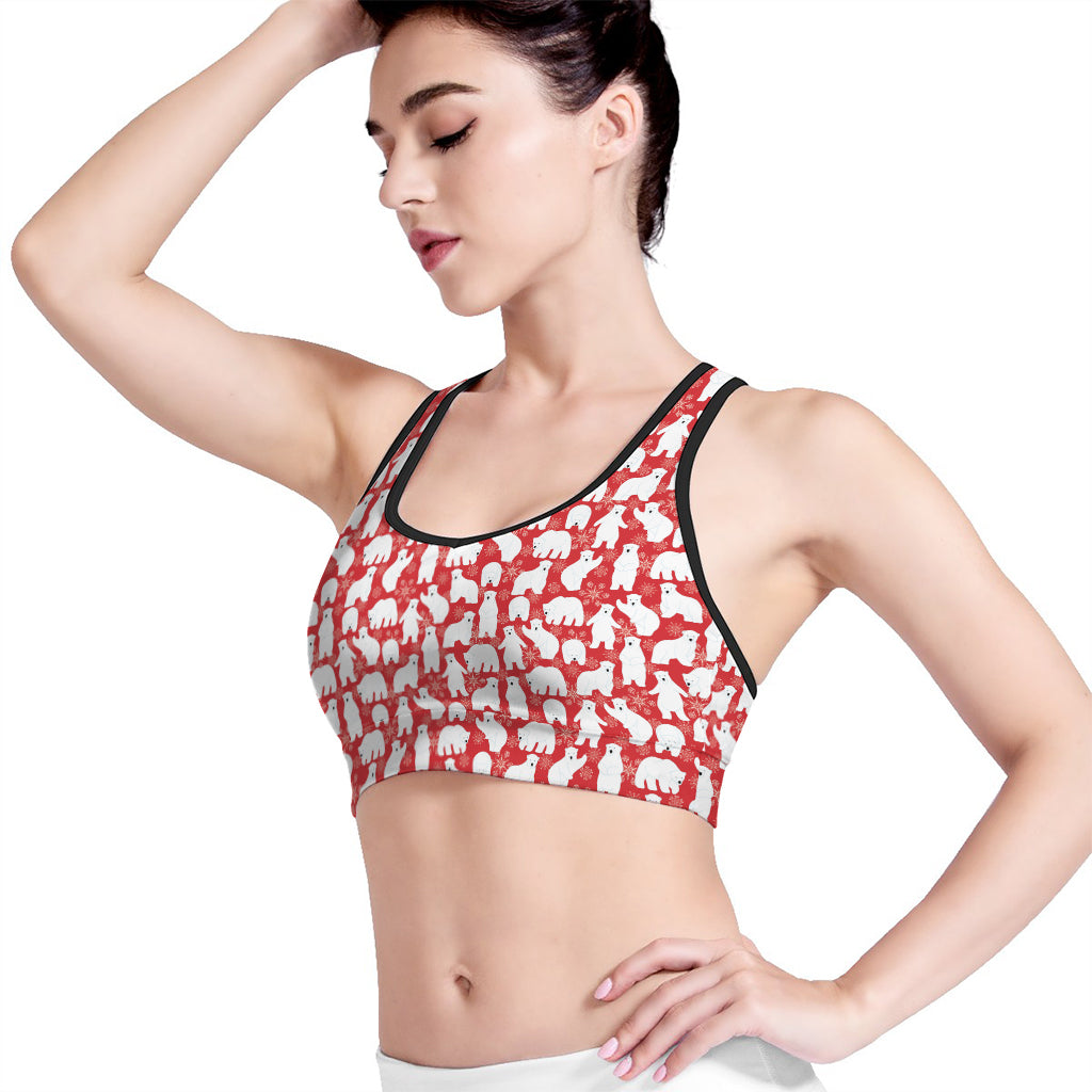 Polar Bear And Snowflake Pattern Print Women's Sports Bra