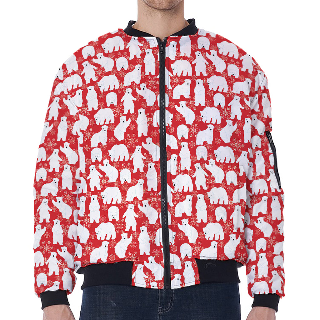 Polar Bear And Snowflake Pattern Print Zip Sleeve Bomber Jacket