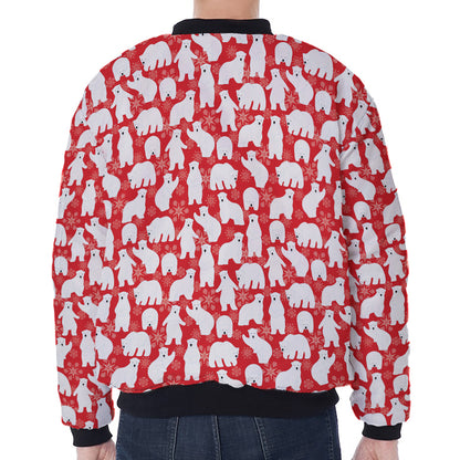 Polar Bear And Snowflake Pattern Print Zip Sleeve Bomber Jacket
