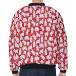 Polar Bear And Snowflake Pattern Print Zip Sleeve Bomber Jacket
