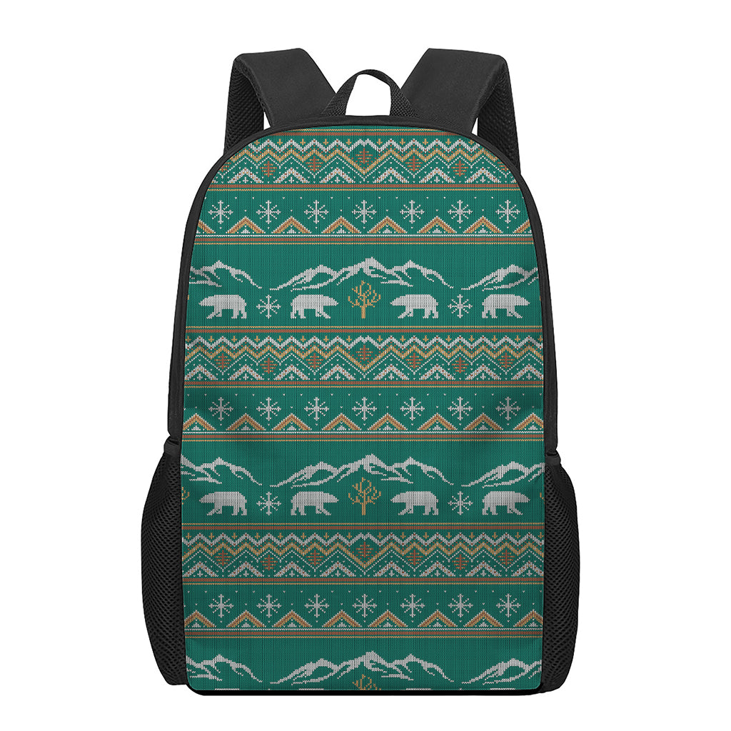 Polar Bear Knitted Pattern Print 17 Inch Backpack