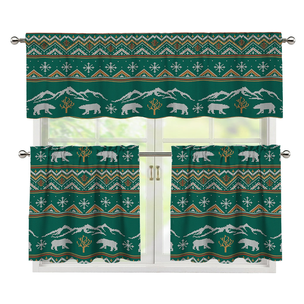 Polar Bear Knitted Pattern Print 3 Piece Kitchen Curtains