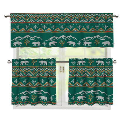 Polar Bear Knitted Pattern Print 3 Piece Kitchen Curtains