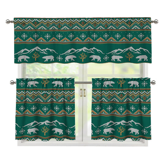 Polar Bear Knitted Pattern Print 3 Piece Kitchen Curtains