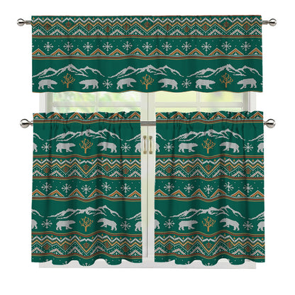 Polar Bear Knitted Pattern Print 3 Piece Kitchen Curtains