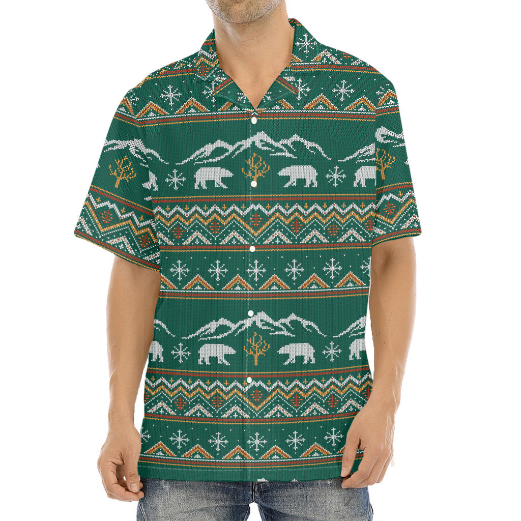 Polar Bear Knitted Pattern Print Aloha Shirt