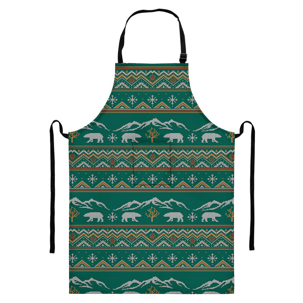 Polar Bear Knitted Pattern Print Bib Apron With Pocket
