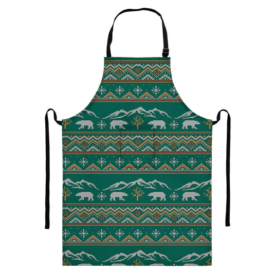 Polar Bear Knitted Pattern Print Bib Apron With Pocket