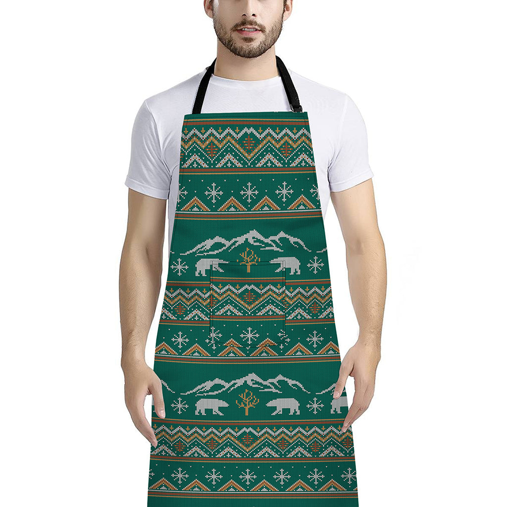 Polar Bear Knitted Pattern Print Bib Apron With Pocket