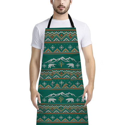 Polar Bear Knitted Pattern Print Bib Apron With Pocket