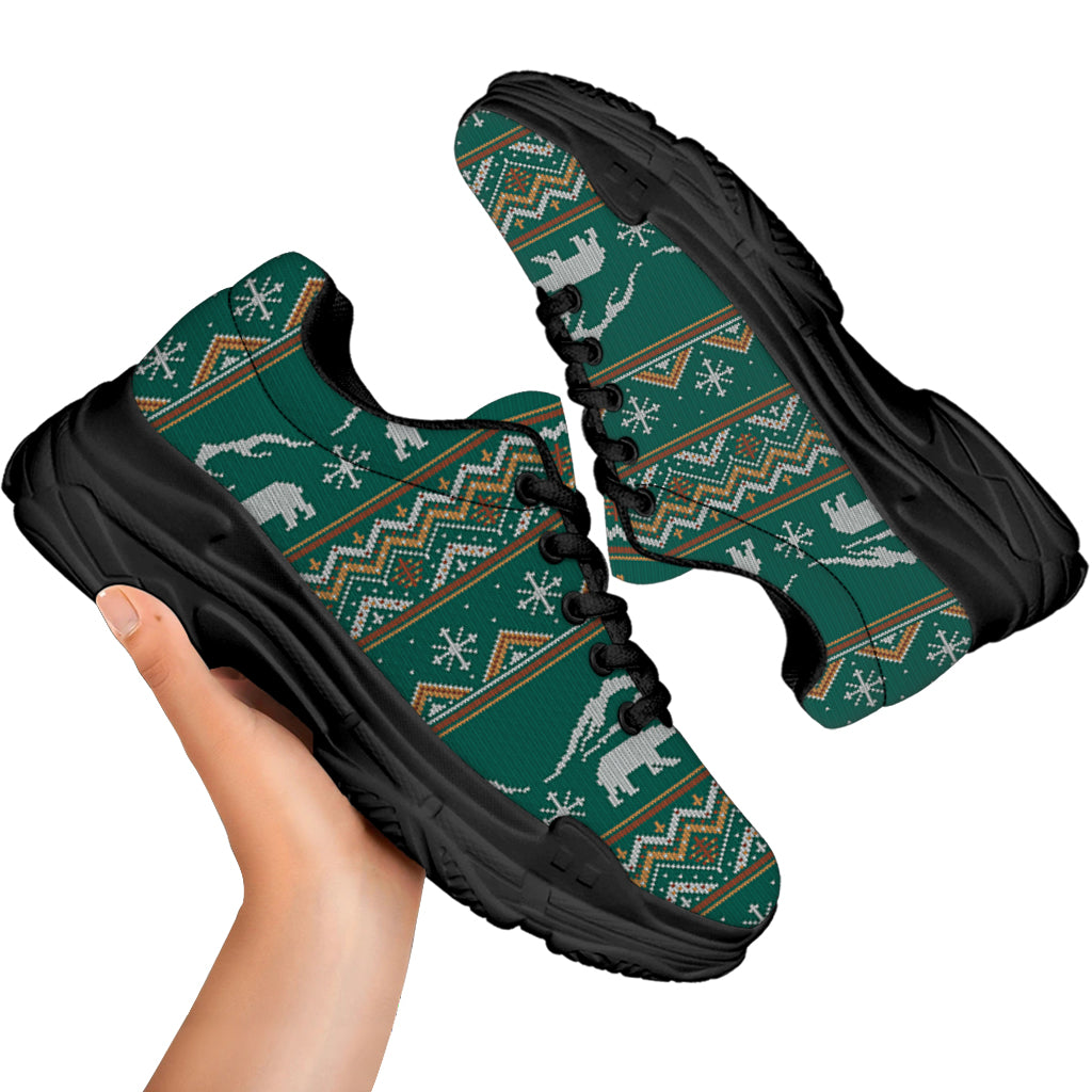 Polar Bear Knitted Pattern Print Black Chunky Shoes