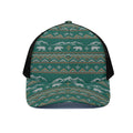 Polar Bear Knitted Pattern Print Black Mesh Trucker Hat