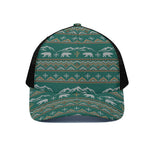 Polar Bear Knitted Pattern Print Black Mesh Trucker Cap