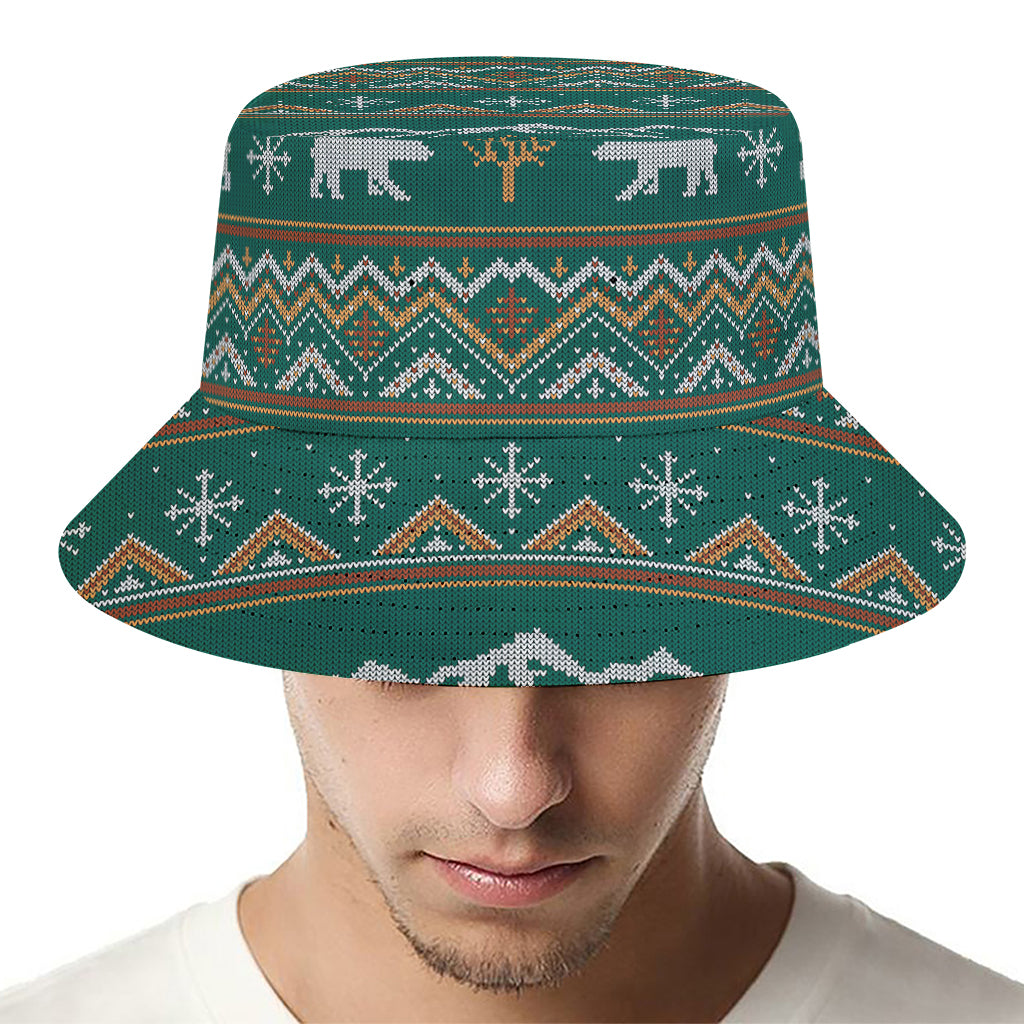 Polar Bear Knitted Pattern Print Bucket Hat