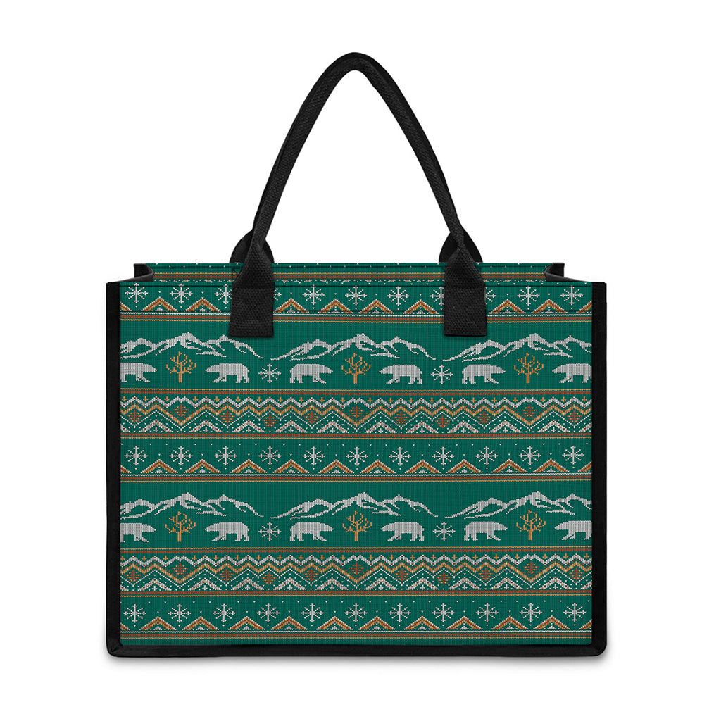 Polar Bear Knitted Pattern Print Canvas Tote Bag