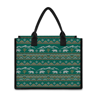 Polar Bear Knitted Pattern Print Canvas Tote Bag