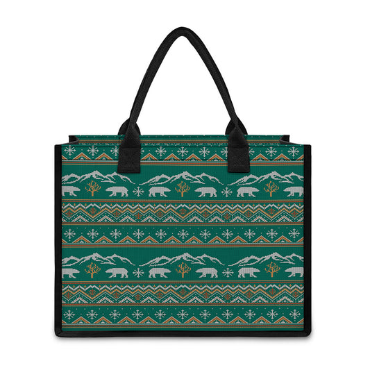 Polar Bear Knitted Pattern Print Canvas Tote Bag