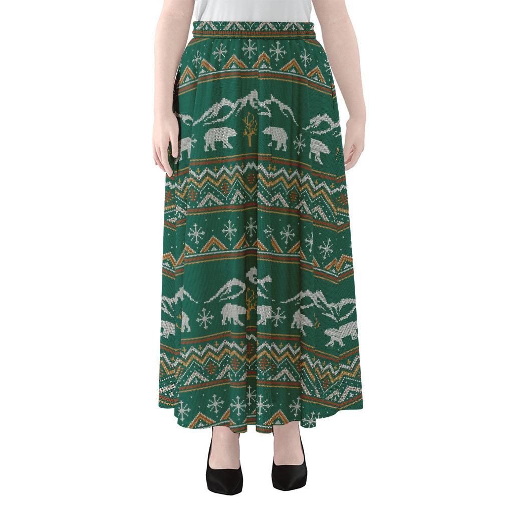 Polar Bear Knitted Pattern Print Chiffon Maxi Skirt