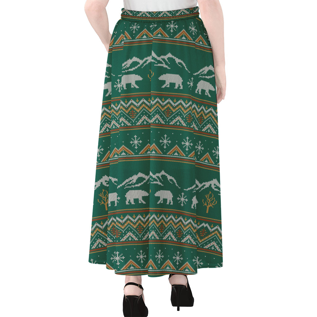 Polar Bear Knitted Pattern Print Chiffon Maxi Skirt