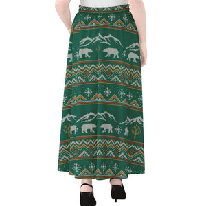 Polar Bear Knitted Pattern Print Chiffon Maxi Skirt