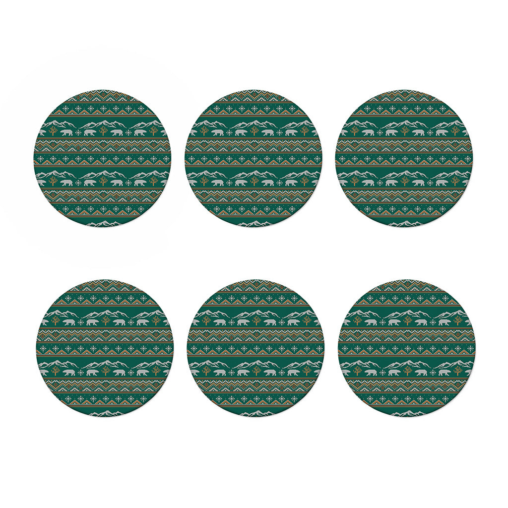 Polar Bear Knitted Pattern Print Coaster Set