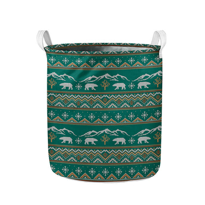 Polar Bear Knitted Pattern Print Collapsible Laundry Basket