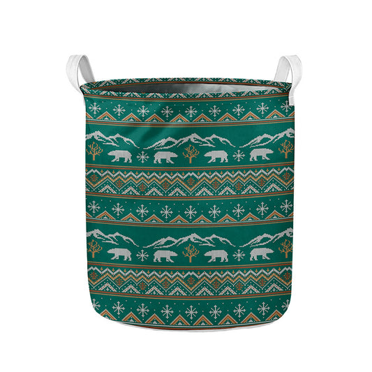 Polar Bear Knitted Pattern Print Collapsible Laundry Basket