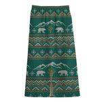 Polar Bear Knitted Pattern Print Cotton Front Slit Maxi Skirt