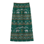 Polar Bear Knitted Pattern Print Cotton Front Slit Maxi Skirt