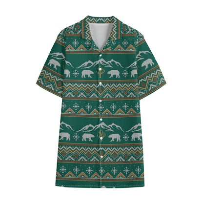 Polar Bear Knitted Pattern Print Cotton Hawaiian Shirt