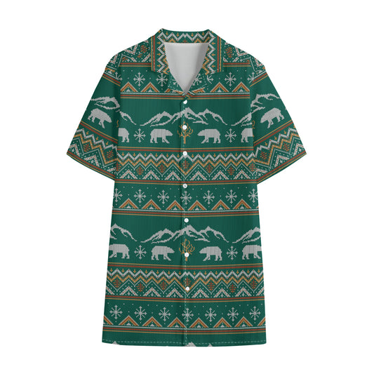 Polar Bear Knitted Pattern Print Cotton Hawaiian Shirt