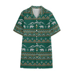 Polar Bear Knitted Pattern Print Cotton Hawaiian Shirt