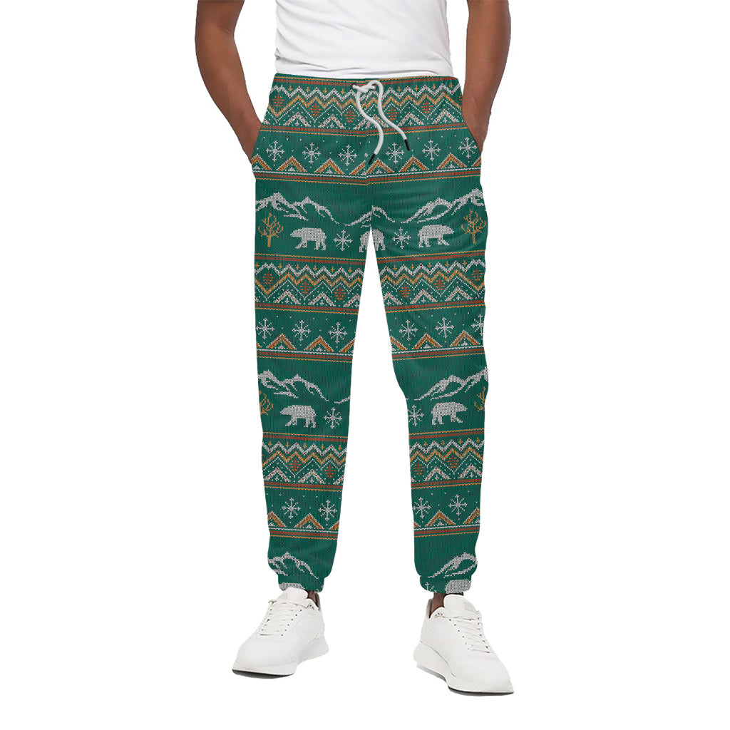 Polar Bear Knitted Pattern Print Cotton Pants