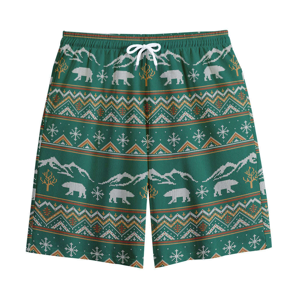 Polar Bear Knitted Pattern Print Cotton Shorts