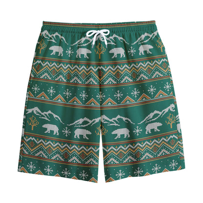 Polar Bear Knitted Pattern Print Cotton Shorts