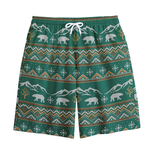 Polar Bear Knitted Pattern Print Cotton Shorts