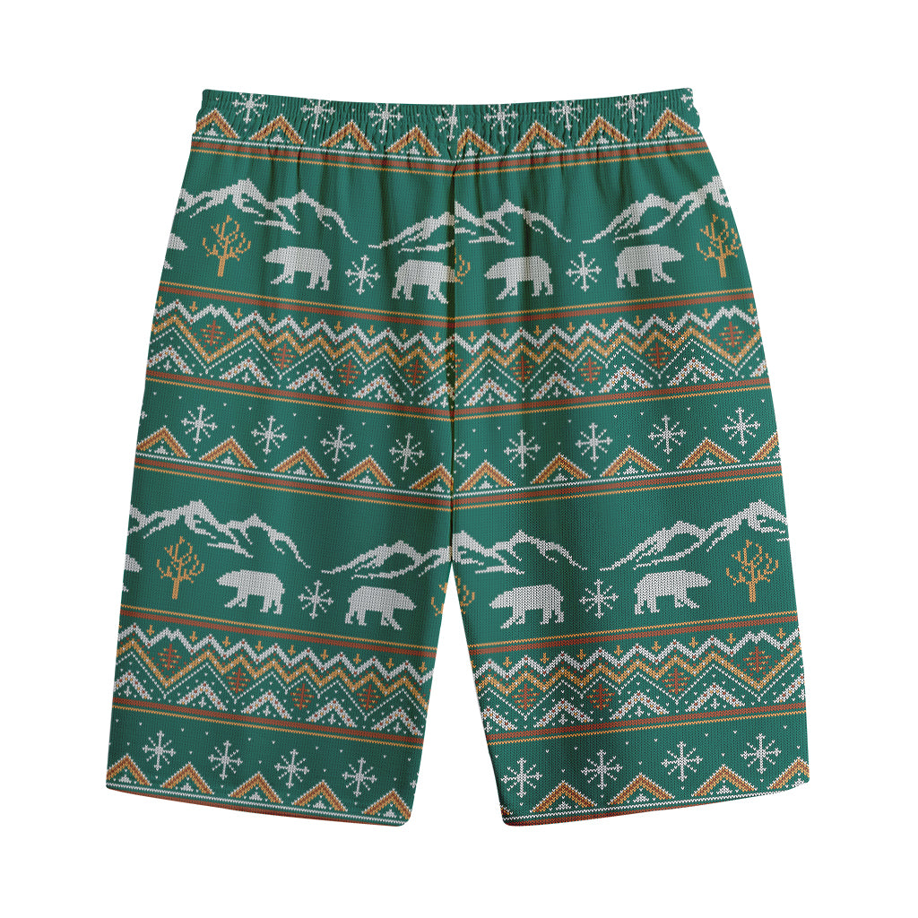 Polar Bear Knitted Pattern Print Cotton Shorts