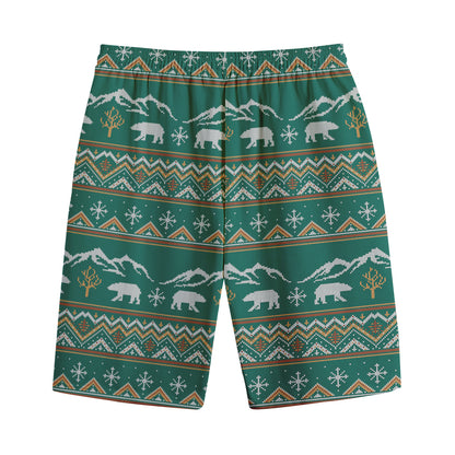 Polar Bear Knitted Pattern Print Cotton Shorts